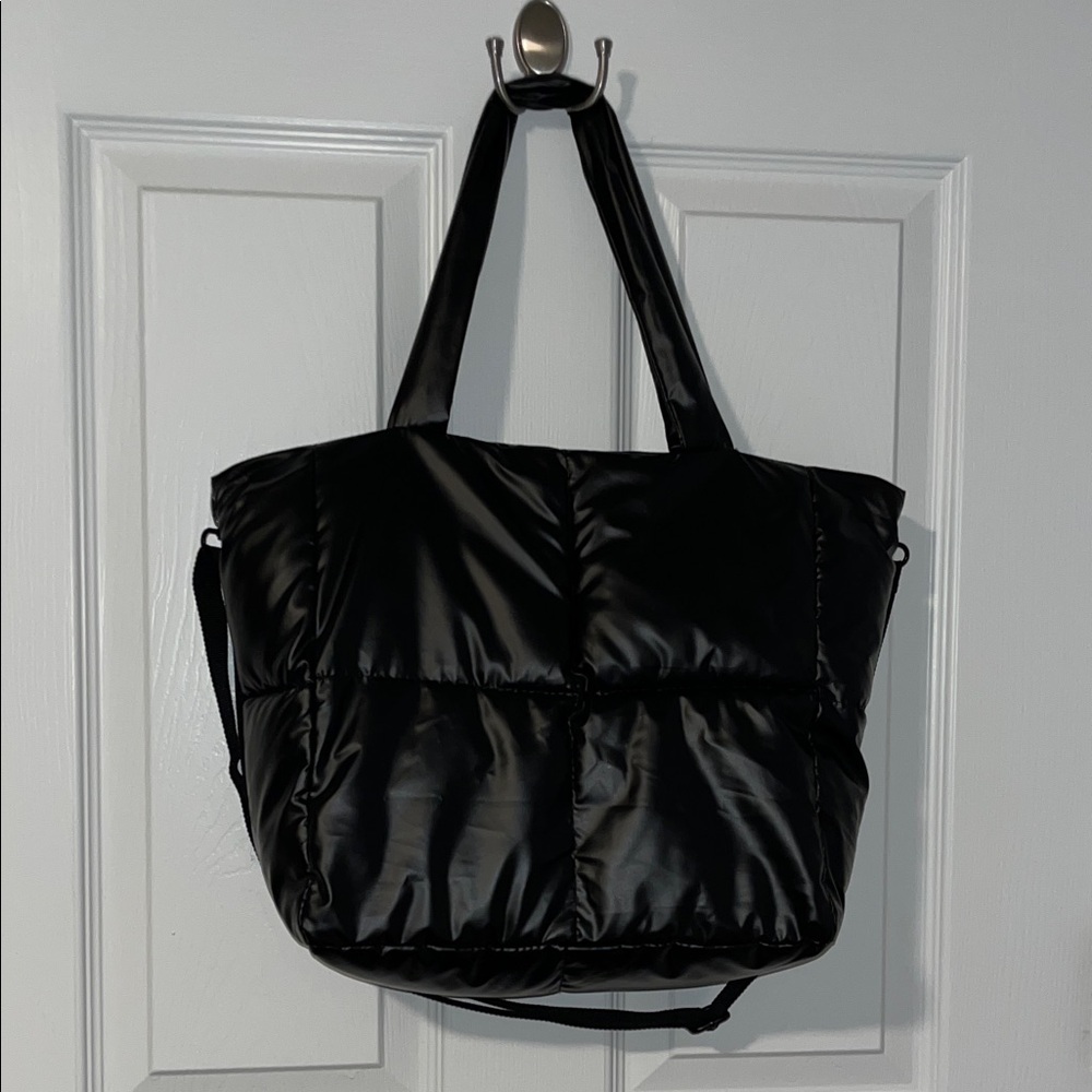 Bagle Black Quilted Puffy Large Tote Bag - Picture 1 of 8